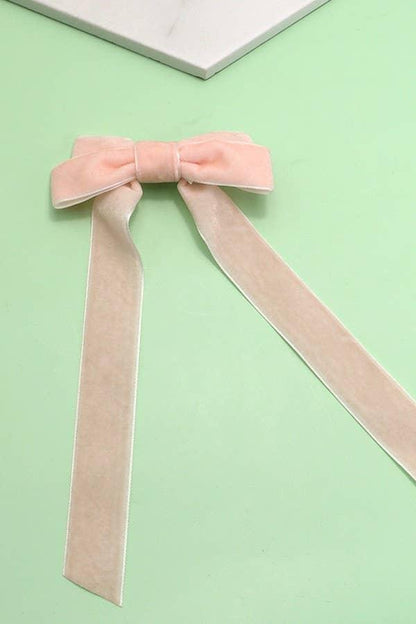 SOFT LONG VELVET RIBBON BOW HAIR CLIPS | 40H724: Off White