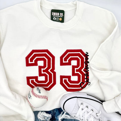 Custom Sports Appliqué Embroidered Number & Name Crewneck Sweatshirt
