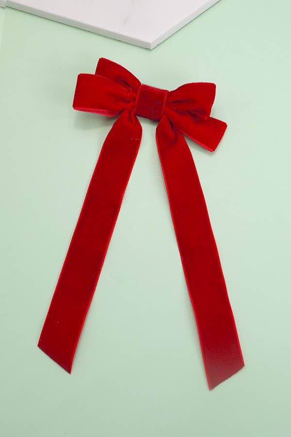 SOFT LONG VELVET RIBBON BOW HAIR CLIPS - Black