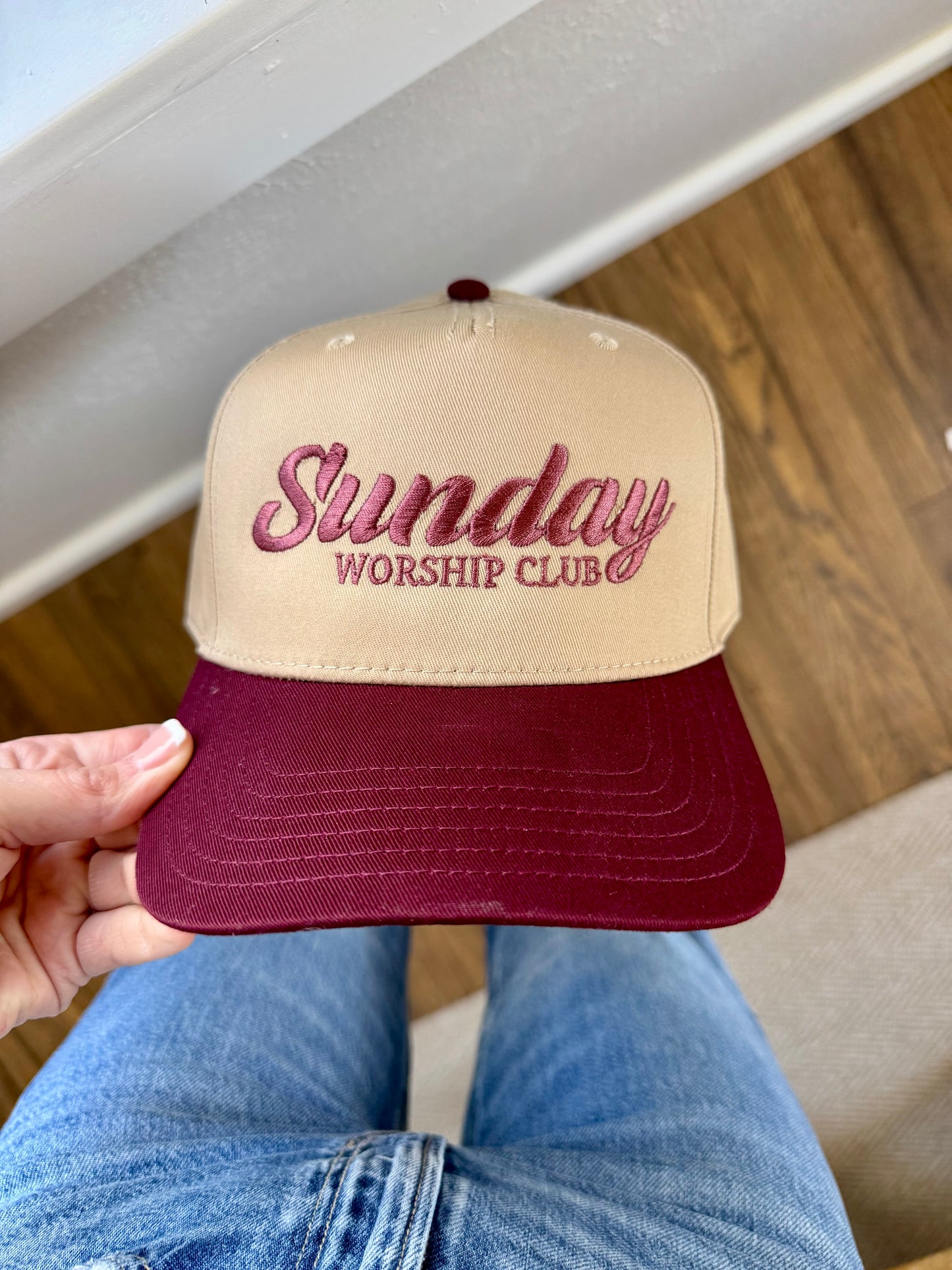 Sunday Worship Club Embroidered Trucker Hat | Christian Trucker Hat | Faith Based Hat