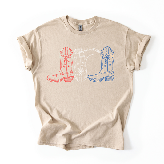 Red White & Blue Cowgirl Boots T-Shirt | Patriotic Western Shirt | 4th of July Cowgirl Tee | Country Concert Outfit | USA Rodeo Shirt