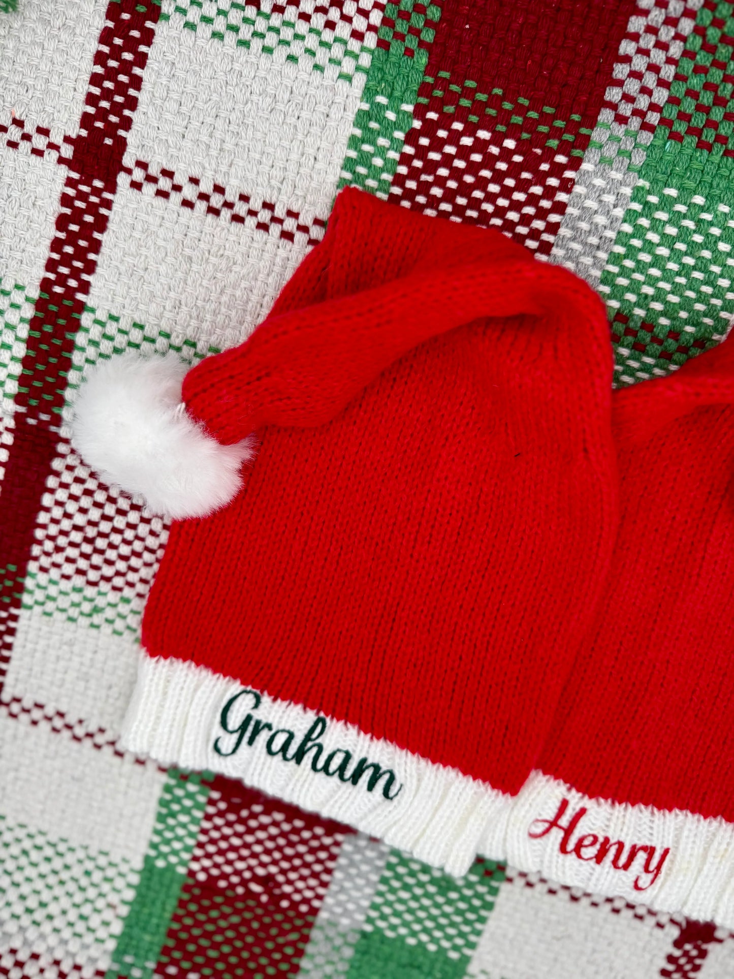 Personalized Knitted Santa Hat – Baby & Toddler Christmas Hat | Custom Holiday Photo Prop | Embroidered Name Hat | First Christmas Outfit