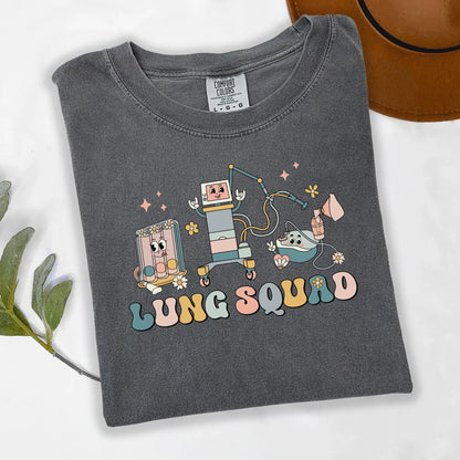 Lung Squad Retro Graphic T-Shirt | Respiratory Therapist Shirt | RT Gift | Pulmonology Team Tee | Medical Worker Graphic Tee
