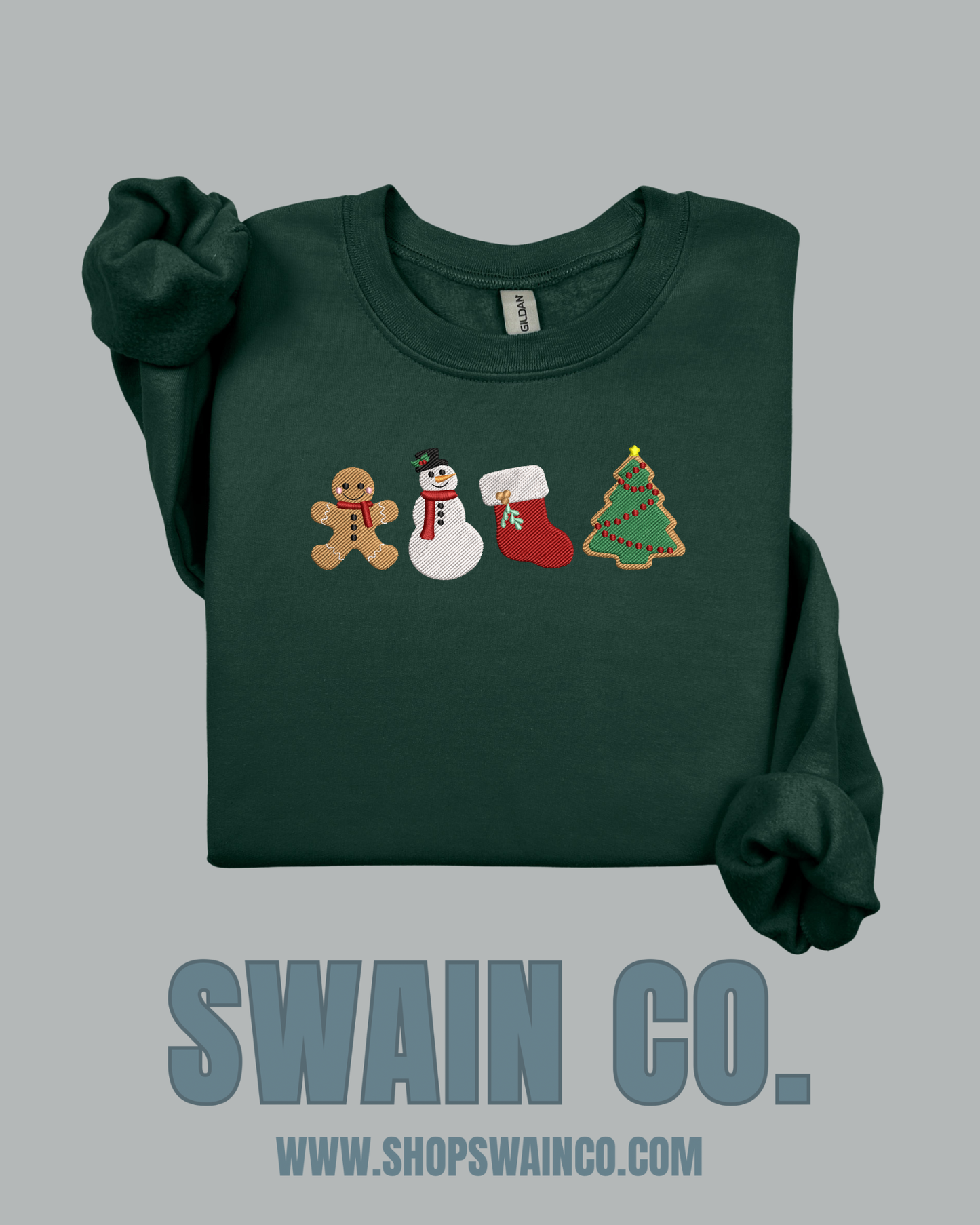 Embroidered Christmas Cookie Crewneck Sweatshirt | Gingerbread, Snowman, Stocking & Tree Embroidery | Holiday Sweatshirt | Cozy Christmas Gift