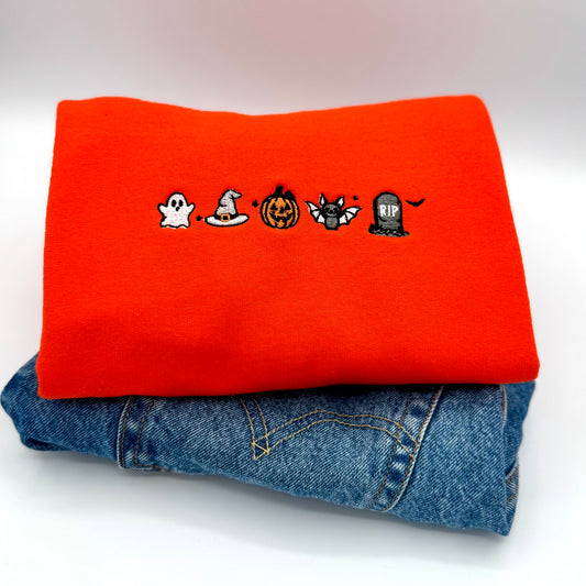 Halloween Mini Icon Embroidered Sweatshirt – Cute Fall Cozy Crewneck