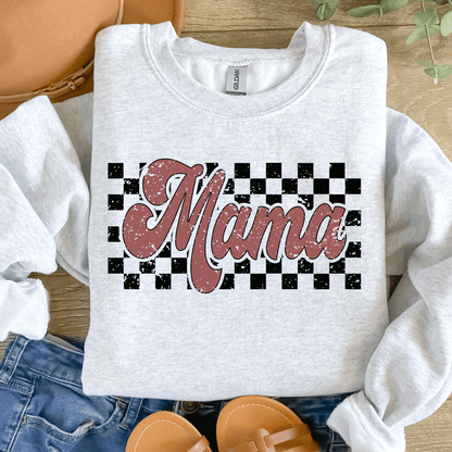 Mama Checkered Crewneck Sweatshirt | Cozy Graphic Sweatshirt | Stylish Mom Pullover | Checkered Print | Casual Everyday Wear