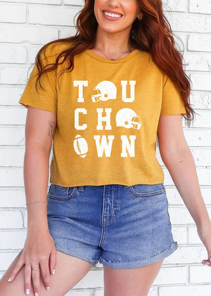Touchdown Football Cropped Boxy Tee | Oversized Game Day Shirt | Women’s Football Graphic Tee | Neutral Sporty Fall Outfit