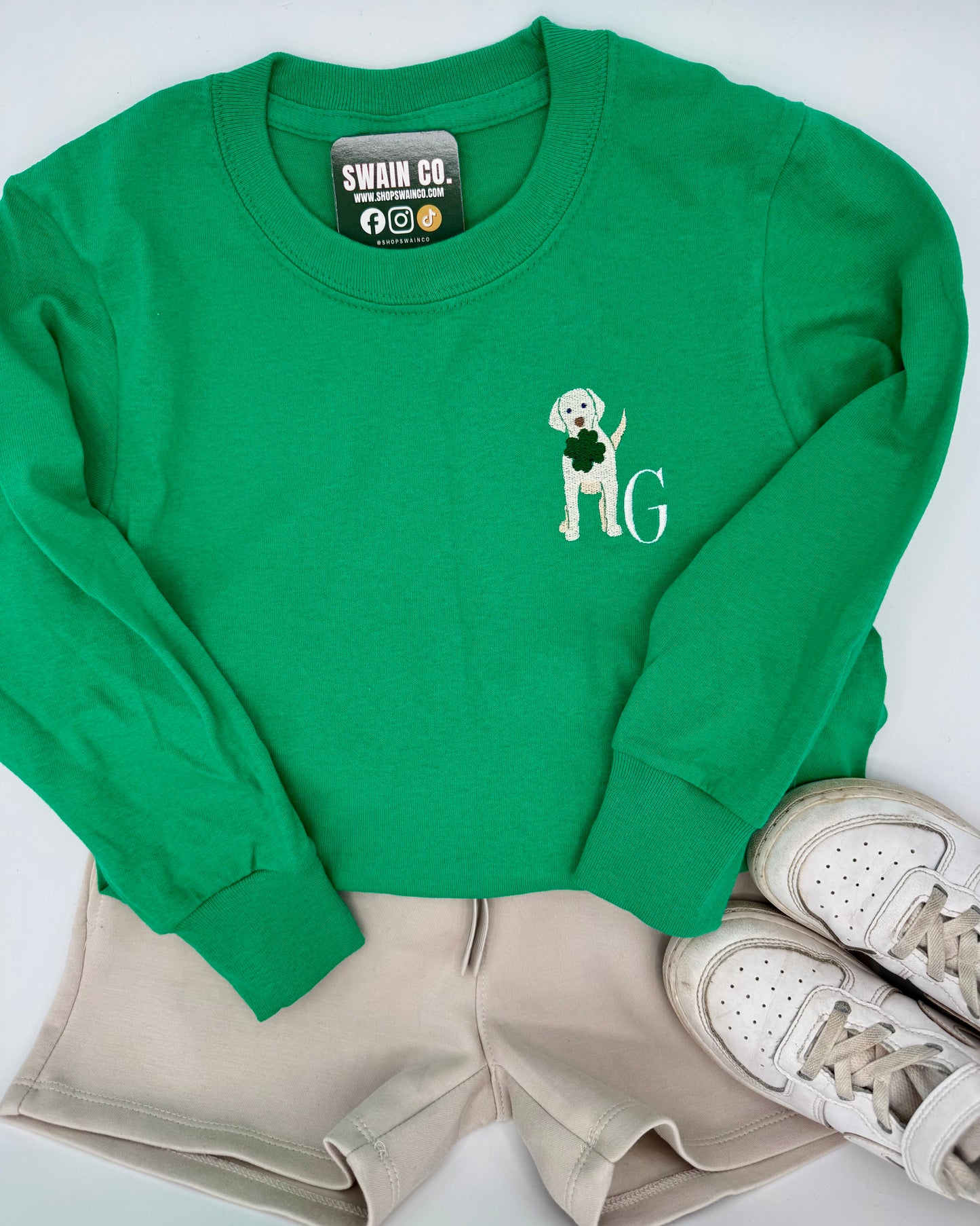 Lucky Pup St. Patrick’s Day Embroidered Long Sleeve Shirt – Personalized Toddler & Boys Shirt