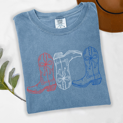 Red White & Blue Cowgirl Boots T-Shirt | Patriotic Western Shirt | 4th of July Cowgirl Tee | Country Concert Outfit | USA Rodeo Shirt