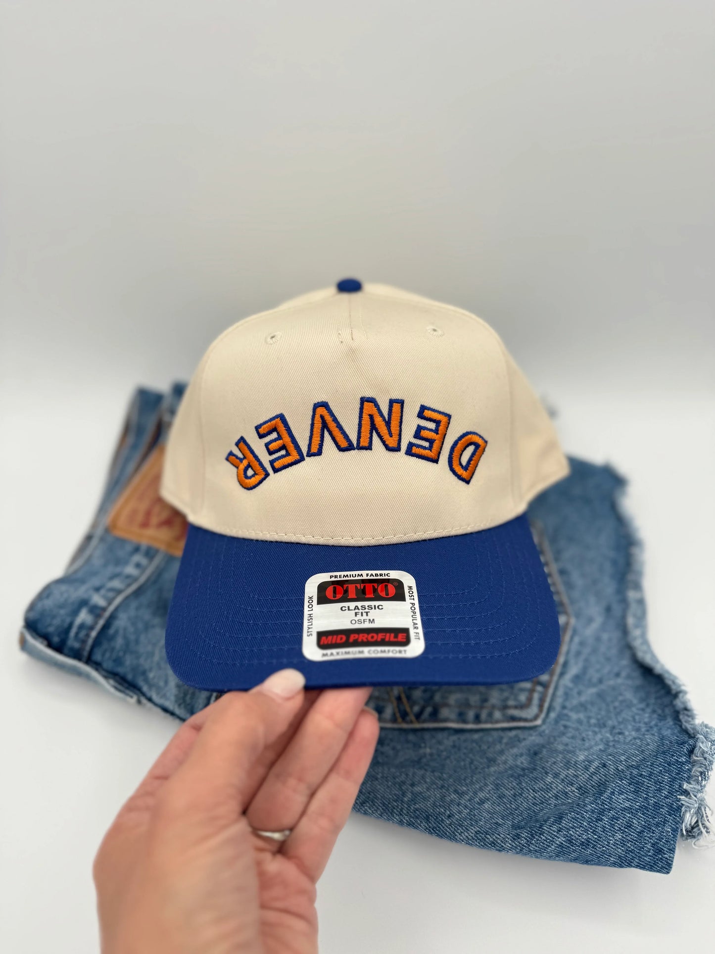 Upside Down “DENVER” Embroidered Trucker Hat – Blue & Orange | Colorado Gift | Game Day Hat | Retro Sports Cap