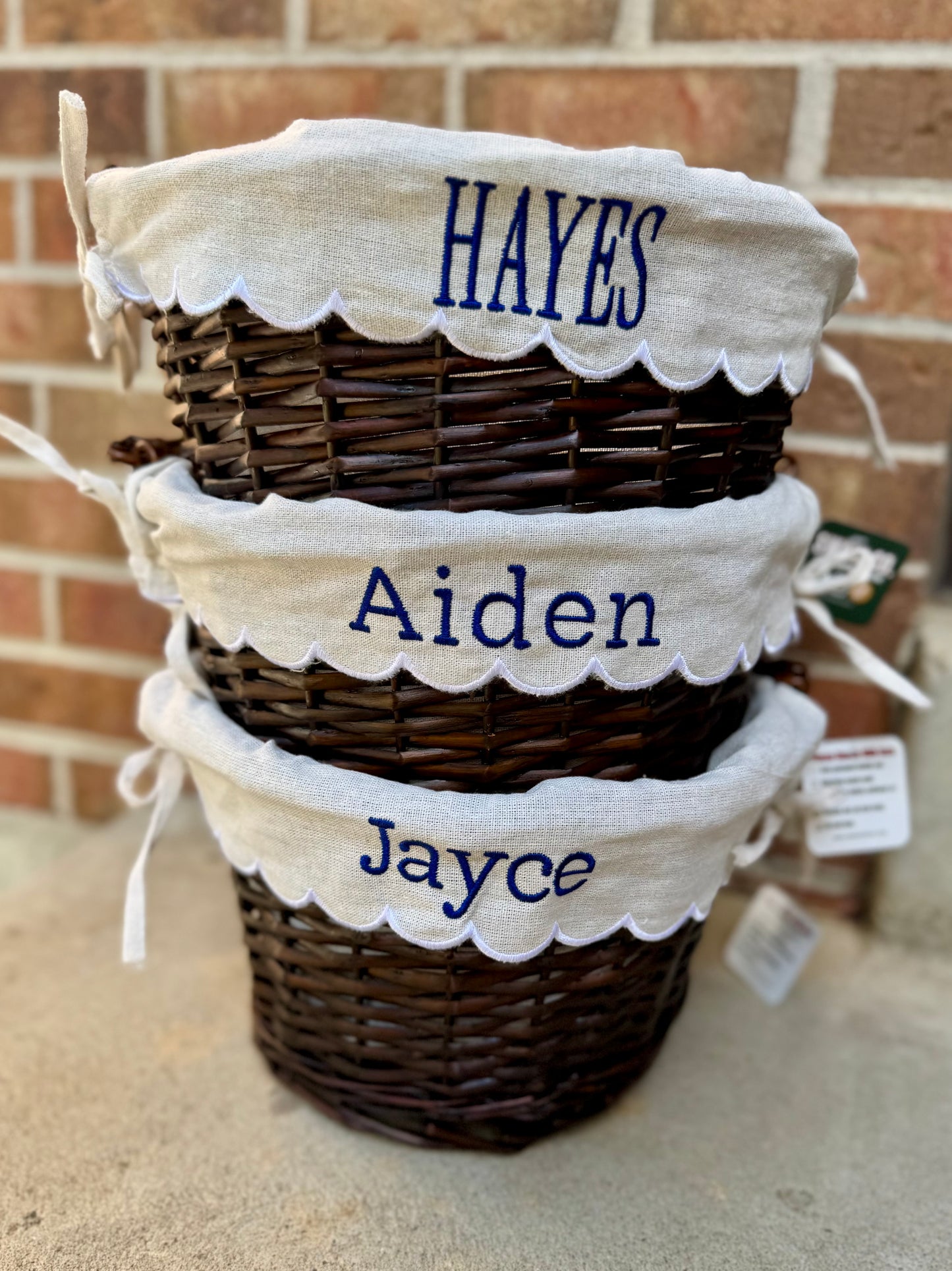 Personalized Easter Basket with Embroidered Scalloped Liner | Wicker Easter Basket | Custom Name Easter Bucket | Keepsake Easter Decor | Kids Easter Gift