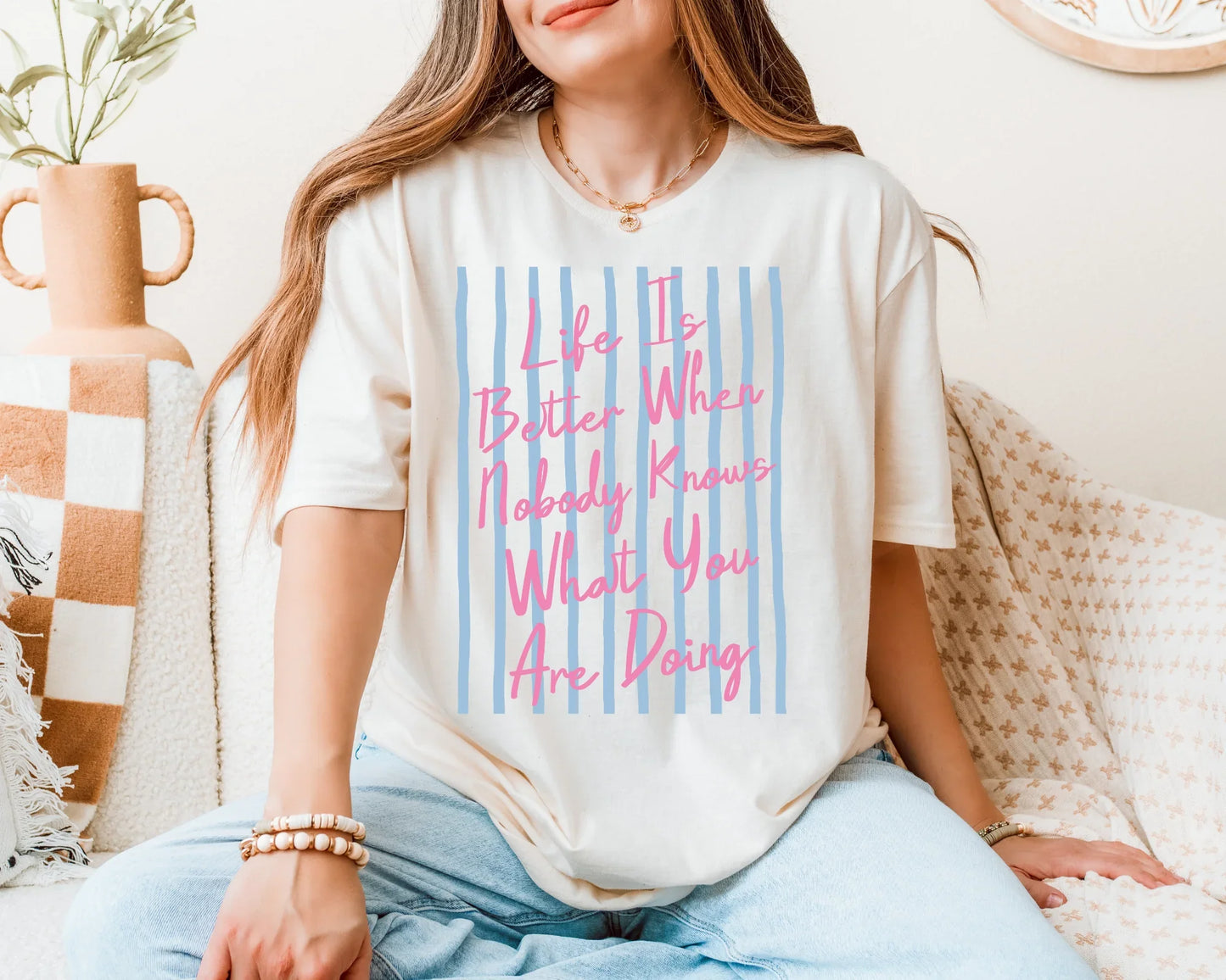 Life Is Better When No One Knows What You’re Doing Shirt, Funny Graphic Tee, Minimalist Aesthetic T-Shirt, Introvert Gift, Trendy Quote Tee