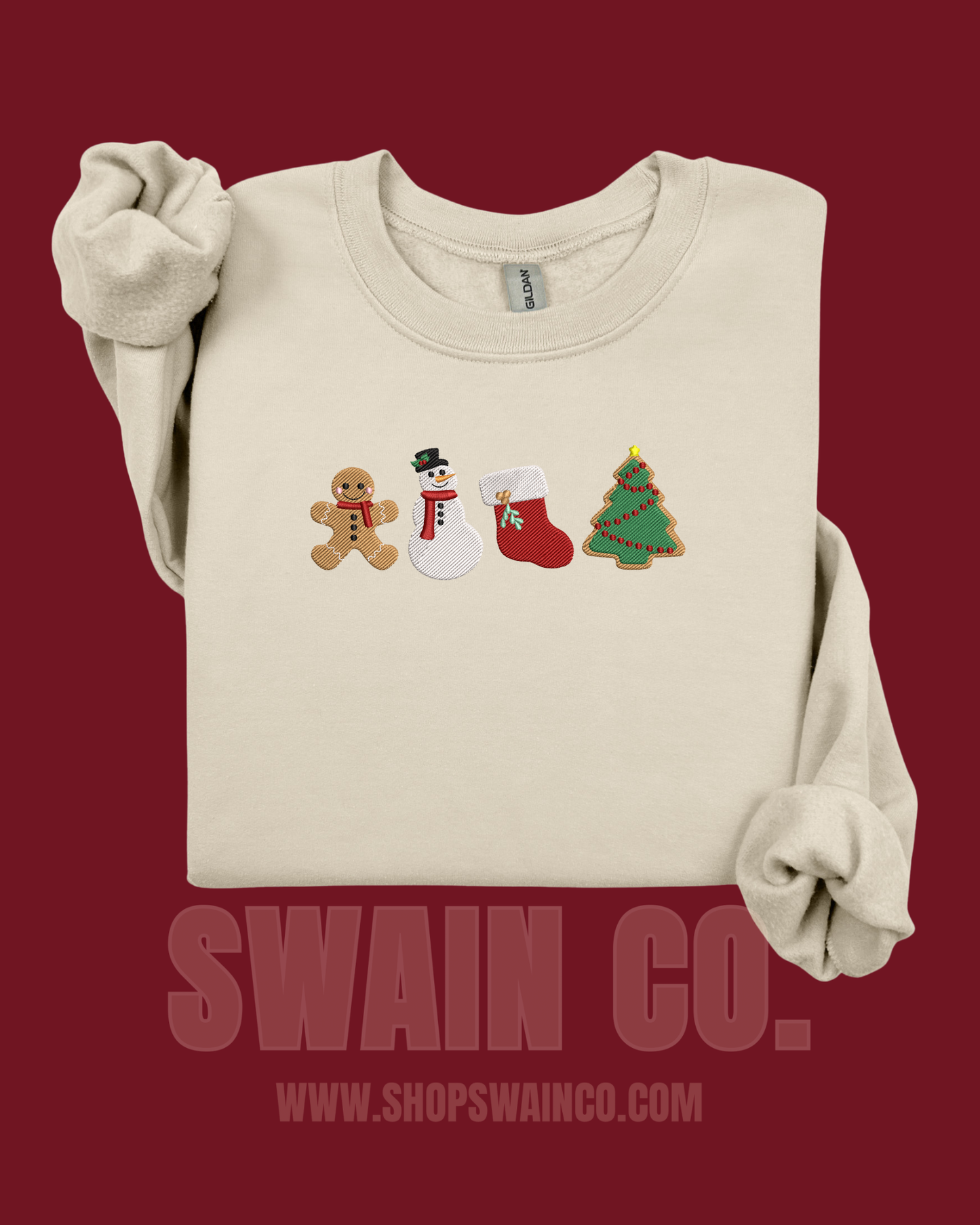 Embroidered Christmas Cookie Crewneck Sweatshirt | Gingerbread, Snowman, Stocking & Tree Embroidery | Holiday Sweatshirt | Cozy Christmas Gift