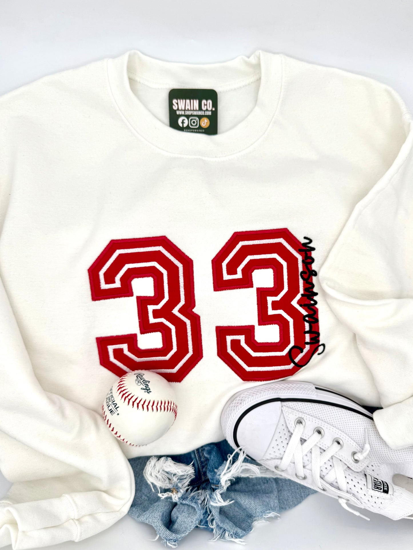 Custom Sports Appliqué Embroidered Number & Name Crewneck Sweatshirt