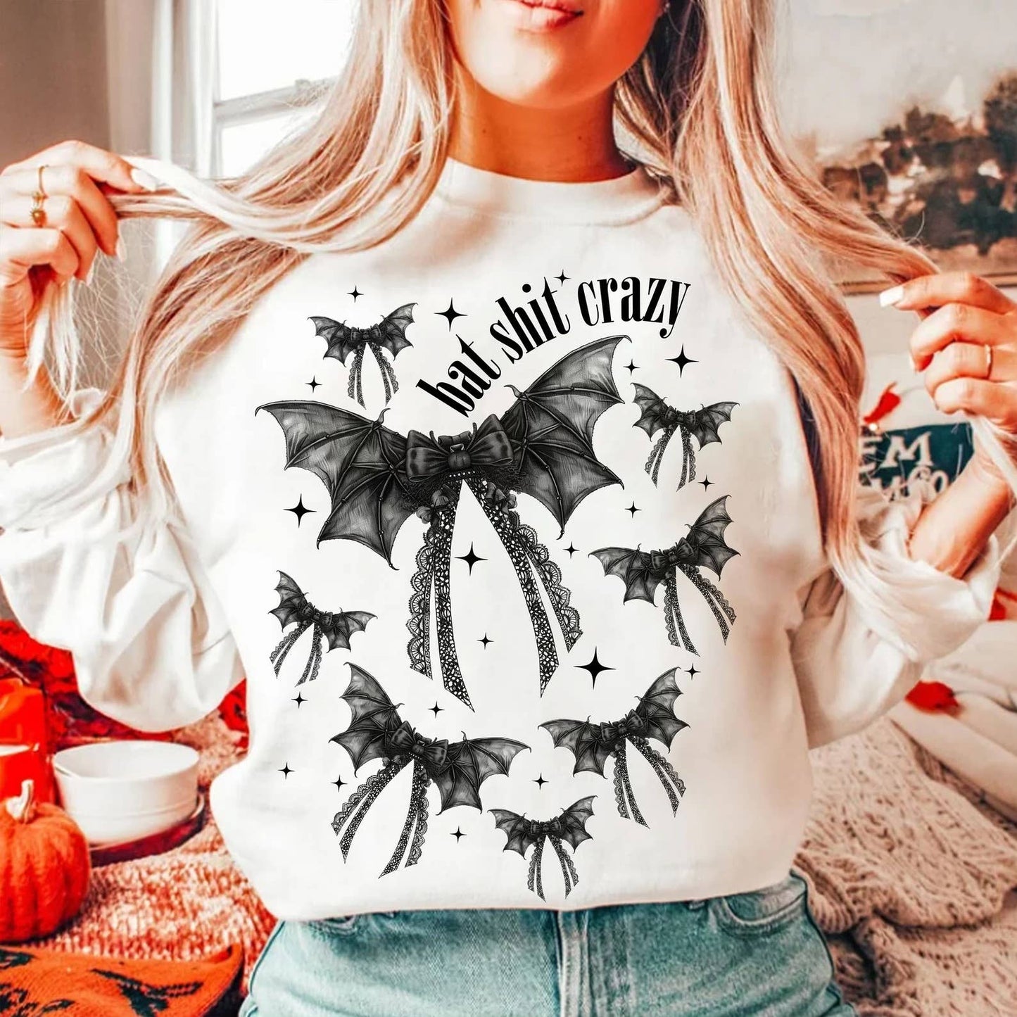 Bat Crazy Halloween Crewneck Sweatshirt | Funny Spooky Fall Sweatshirt | Unisex Bat Graphic Sweater | Cute Halloween Shirt | Soft Cozy Pullover