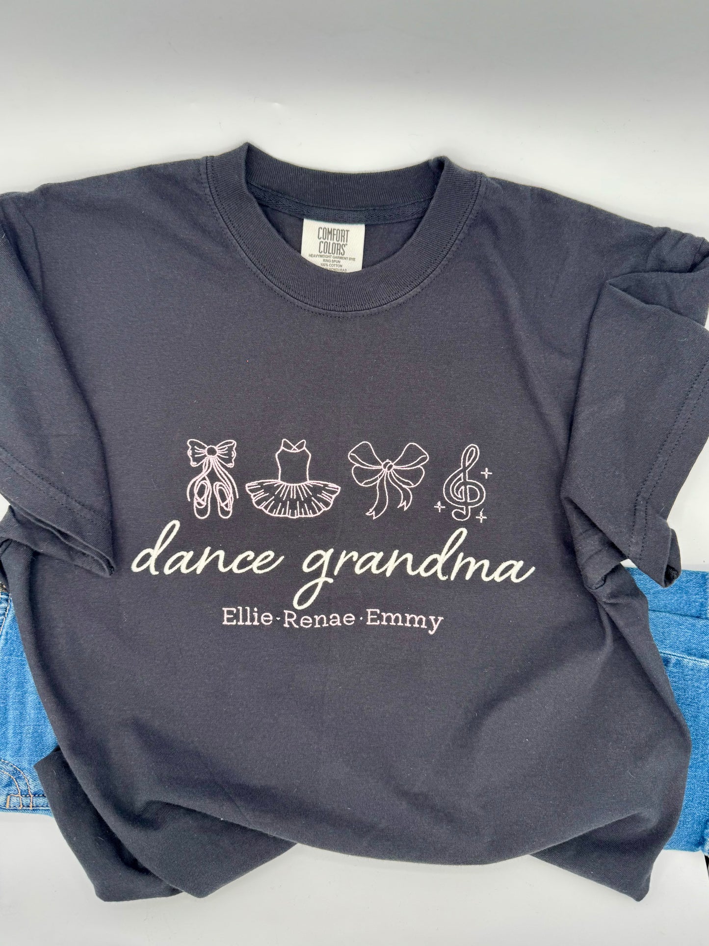Personalized Dance Grandma Shirt – Embroidered Comfort Colors Tee – Custom Grandma Name Shirt – Recital Gift – Dance Nana T-Shirt