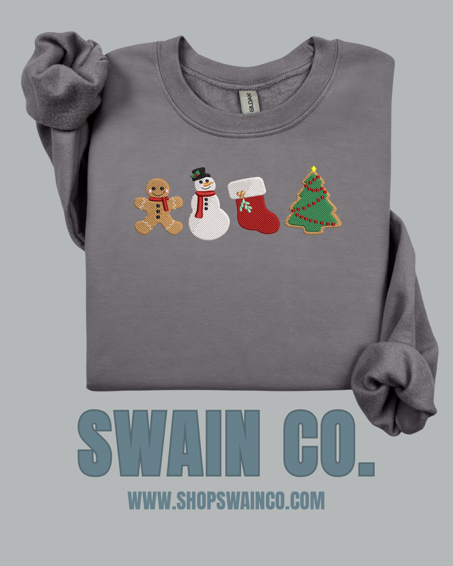 Embroidered Christmas Cookie Crewneck Sweatshirt | Gingerbread, Snowman, Stocking & Tree Embroidery | Holiday Sweatshirt | Cozy Christmas Gift