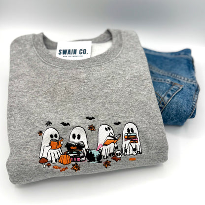 Book Ghost Embroidered Sweatshirt | Cozy Fall Reading & Halloween Crewneck