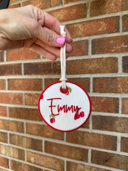 Custom Embroidered Round Bag Tag – Personalized Name Luggage Tag – Monogram Travel Tag – Backpack ID Tag – Kids School Bag Tag