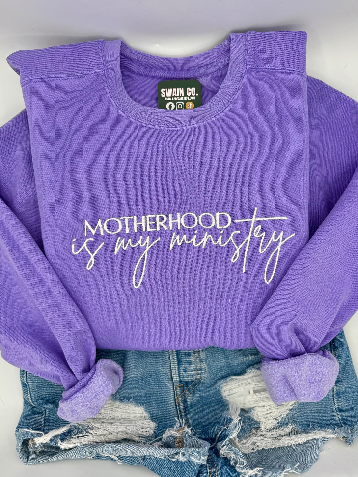 Motherhood Is My Ministry Embroidered Sweatshirt | Christian Mom Crewneck | Comfort Colors Pullover | Faith Based Mama Gift | Religious Mother’s Day Shirt