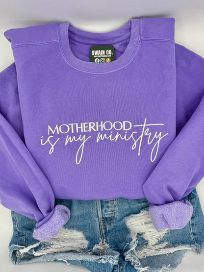 Motherhood Is My Ministry Embroidered Sweatshirt | Christian Mom Crewneck | Comfort Colors Pullover | Faith Based Mama Gift | Religious Mother’s Day Shirt