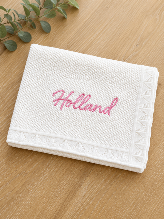 Custom Embroidered Baby Blanket | Personalized Knit Name Blanket | Baby Shower Gift | Newborn Keepsake | Custom Name Blanket | Baptism Gift