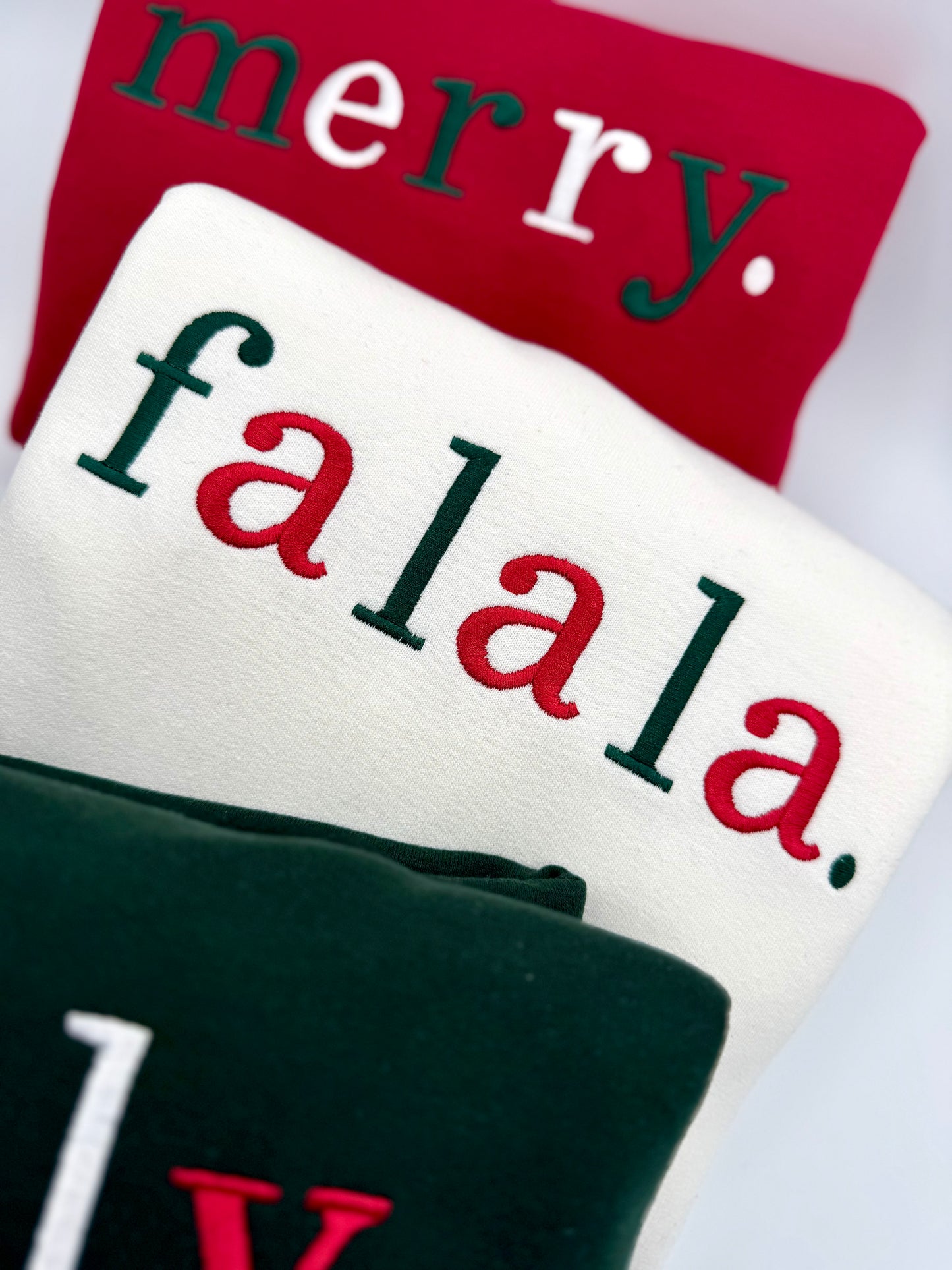 Merry • Fa La La • Jolly | Cozy Holiday Sweater | Matching Christmas Outfits | Winter Embroidered Sweatshirt