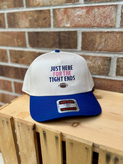 Just Here for the Tight Ends Hat | Football Trucker Hat | Two Tone Pink & Blue Embroidered Cap | Game Day Hat