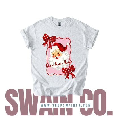 Gray t-shirt with a cartoon Santa Claus design and 'Swain Co.' branding.