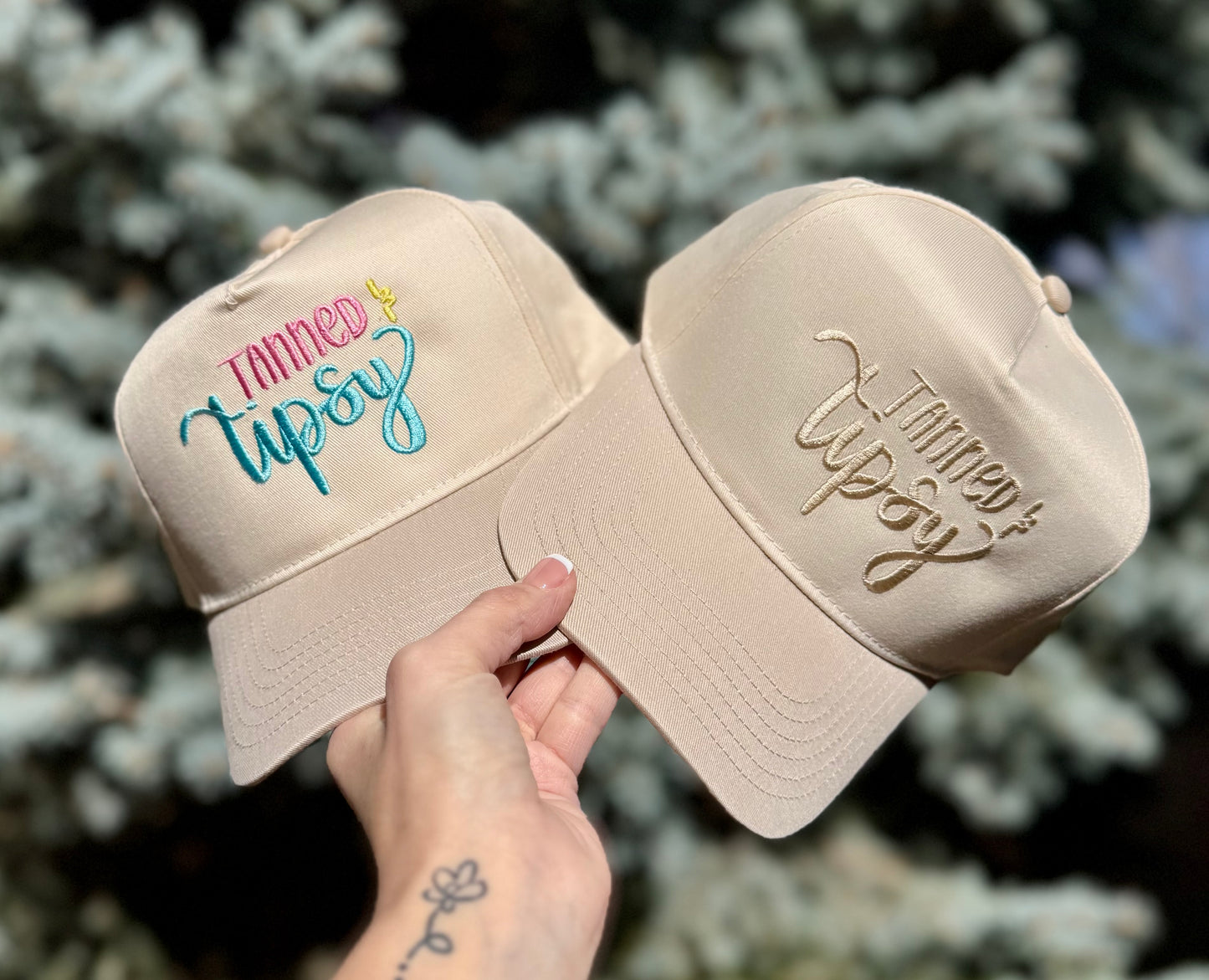 Tanned & Tipsy Embroidered Trucker Hat | Beach Bachelorette Hat | Lake Trip Hat | Girls Trip Baseball Cap