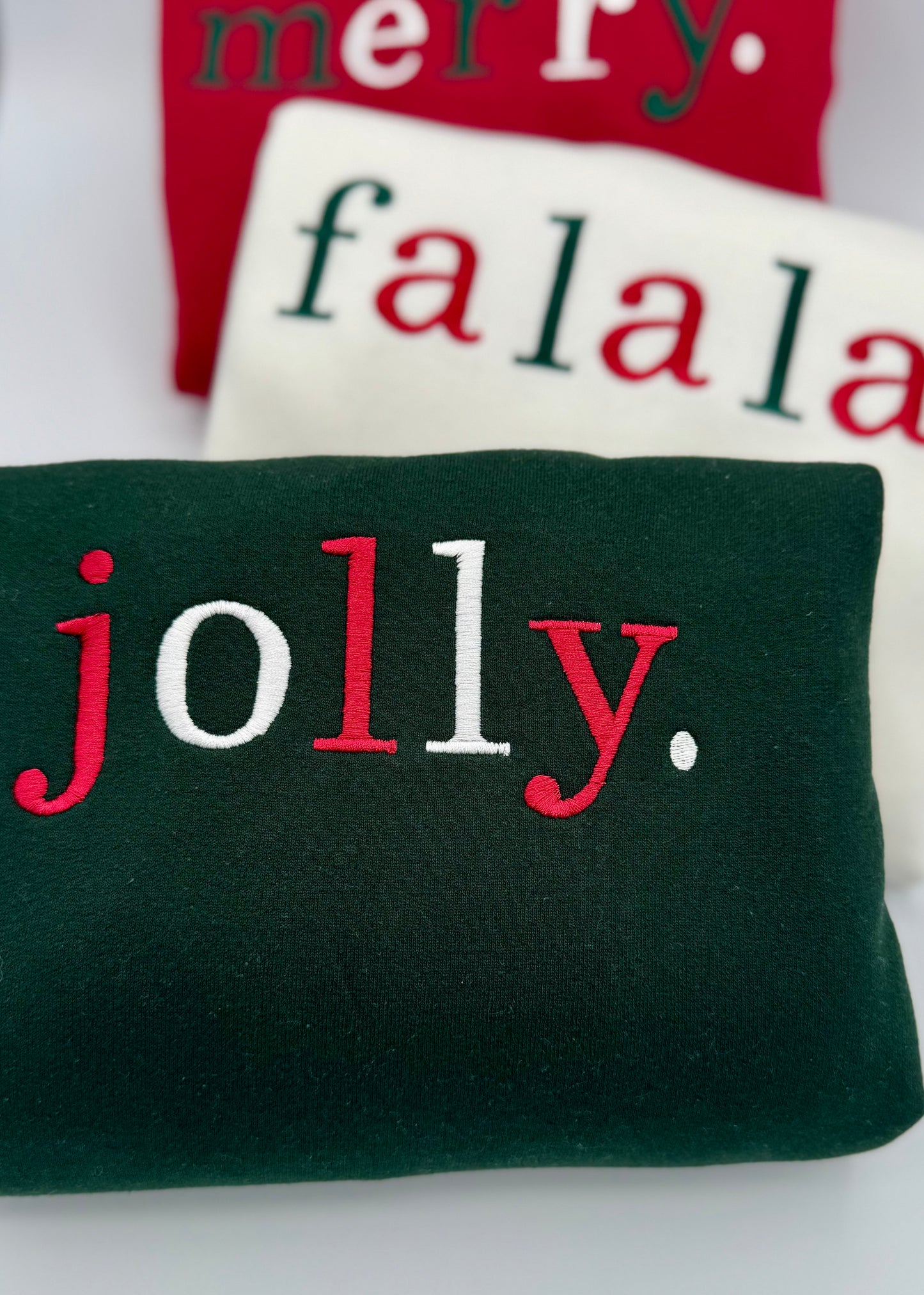 Merry • Fa La La • Jolly | Cozy Holiday Sweater | Matching Christmas Outfits | Winter Embroidered Sweatshirt
