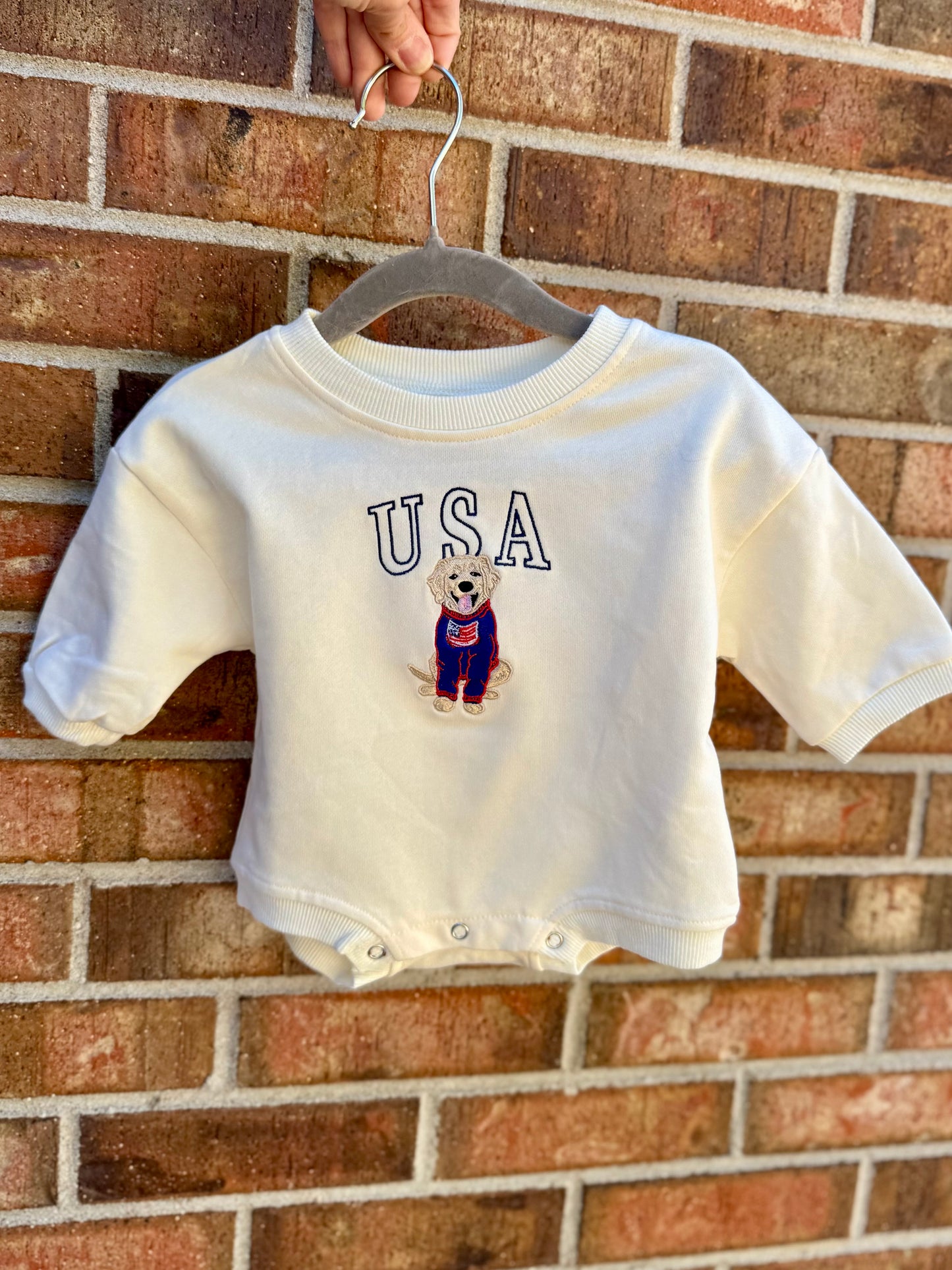 USA Patriot Pup Baby Onesie, 4th of July Toddler Sweatshirt, American Flag Dog Shirt, Infant Independence Day Outfit, Patriotic Kids Clothing
