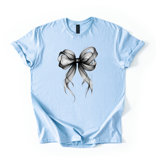 Black Sheer Bow Graphic T-Shirt | Minimalist Coquette Aesthetic Tee | Halloween T-Shirt