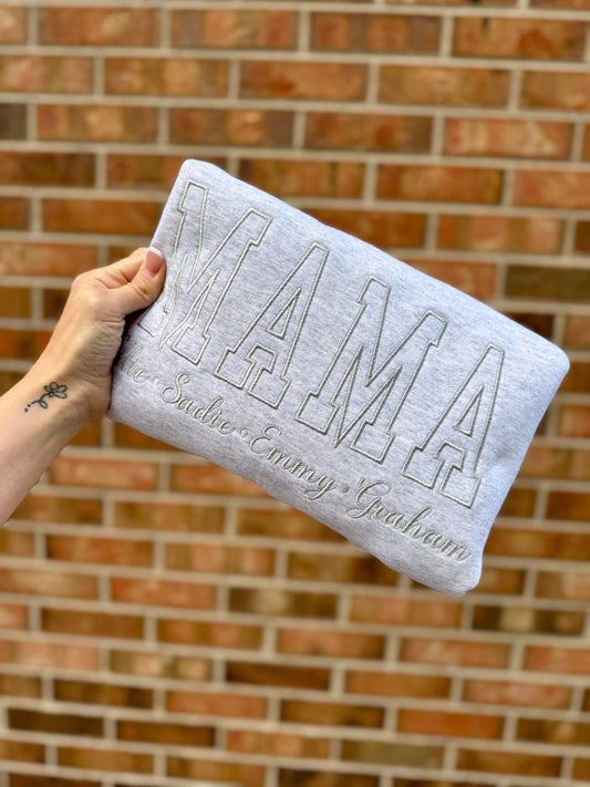 Personalized Mama Sweatshirt | Custom Kids Names Embroidered Crewneck | Minimalist Outline Mama Pullover | Mother’s Day Gift for Mom | Custom Family Sweatshirt