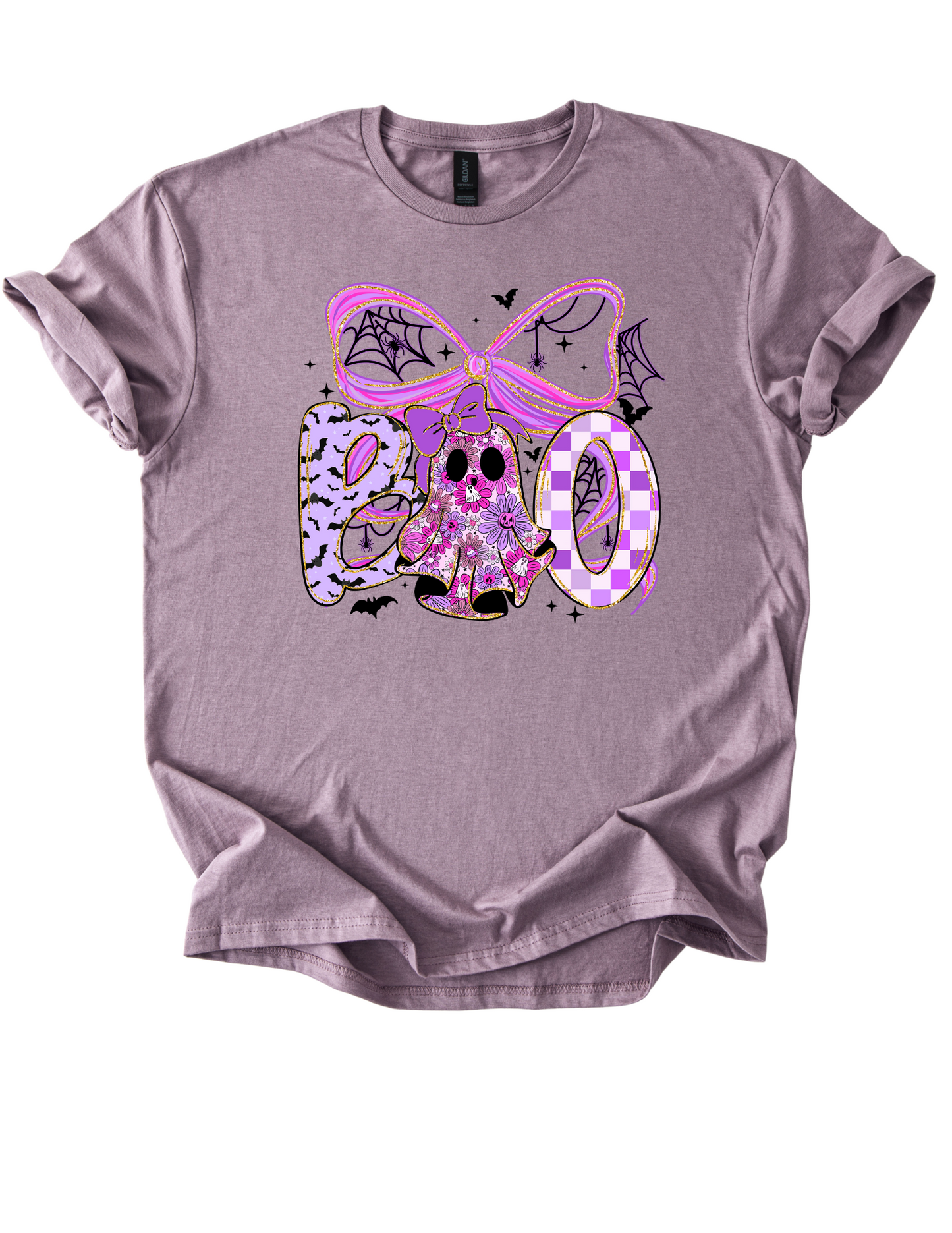 Preppy Halloween Boo Bow T-Shirt | Neon Purple and Black Ghost Shirt | Coquette Bow Halloween Tee | Spooky Cute Fall Outfit | Preppy Halloween Shirt
