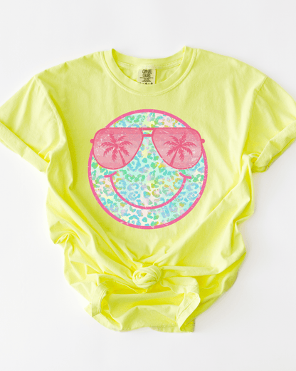 Sunglasses Summer Cheetah Smile Cartoon Face T-Shirt