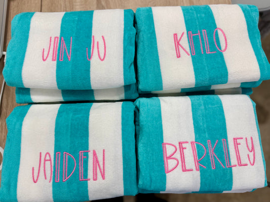 Personalized Embroidered Beach & Pool Towels | Custom Name Towels | Summer Vacation Gift | Kids & Family Towels | Monogram Pool Towel