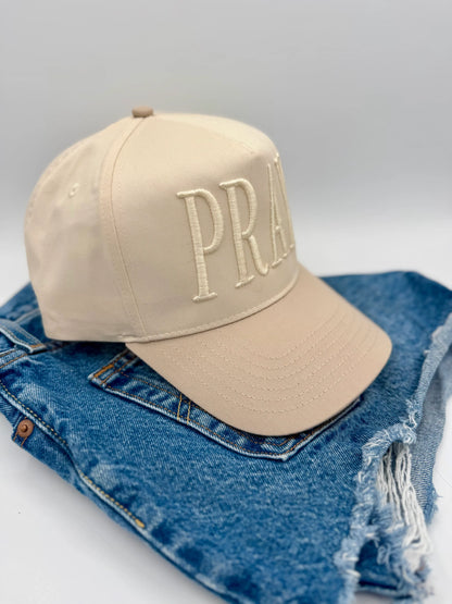 Monochromatic Puff Embroidered PRAY Hat | Christian Trucker Hat | Minimalist Faith Hat | 3D Puff Embroidery Cap | Religious Gift | Neutral Aesthetic Hat