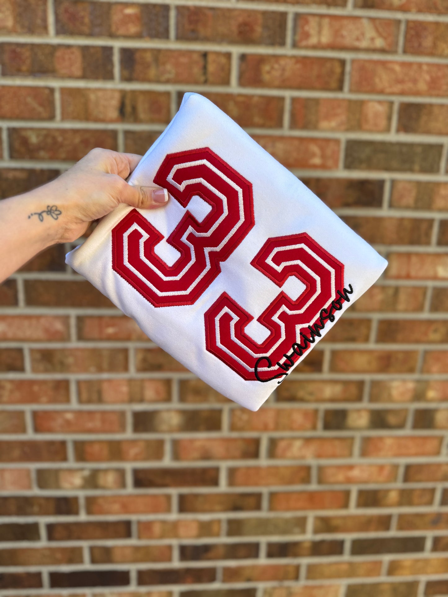 Custom Sports Appliqué Embroidered Number & Name Crewneck Sweatshirt