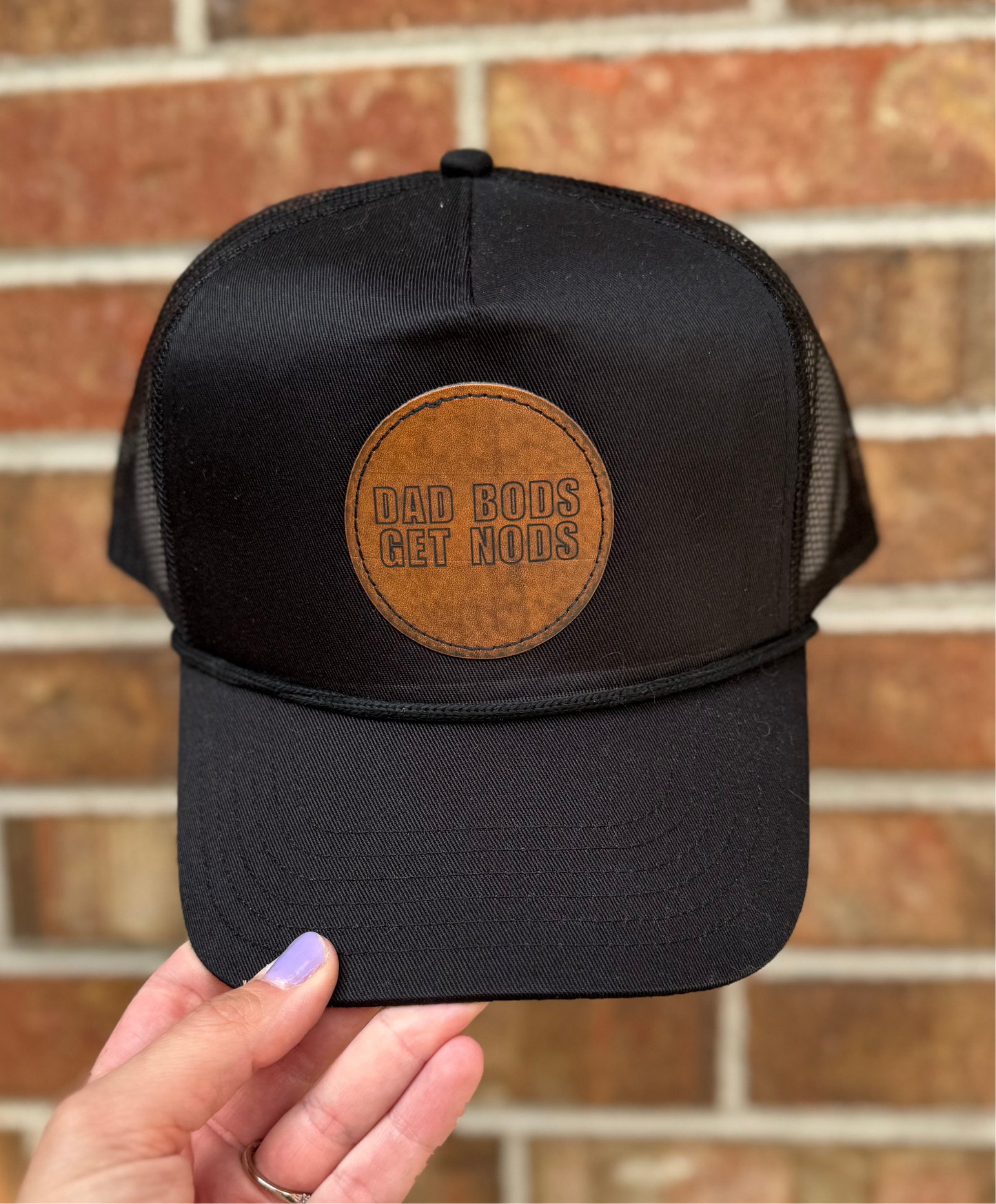 Dad Bods Get Nods Leather Patch Hat – Funny Trucker Hat for Men – Foam Otto or Two-Tone Twill Hat – Grillin’ & Chillin’ Dad Gift