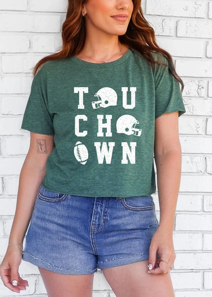 Touchdown Football Cropped Boxy Tee | Oversized Game Day Shirt | Women’s Football Graphic Tee | Neutral Sporty Fall Outfit