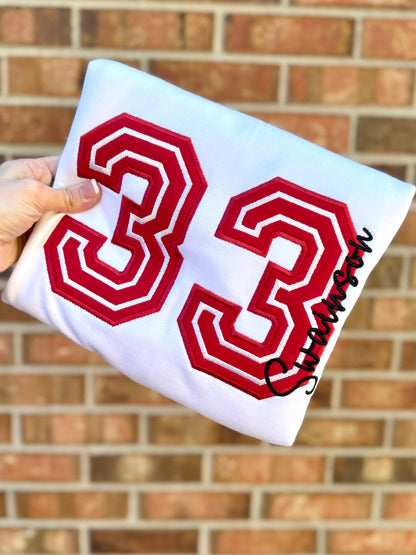 Custom Sports Appliqué Embroidered Number & Name Crewneck Sweatshirt