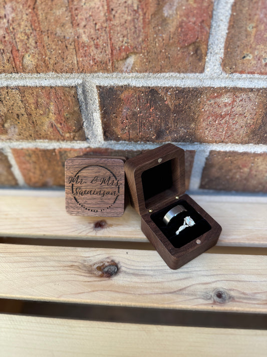 Personalized Wooden Two-Ring Box – Laser Engraved | Custom Ring Holder for Wedding, Engagement, Everyday Keepsake