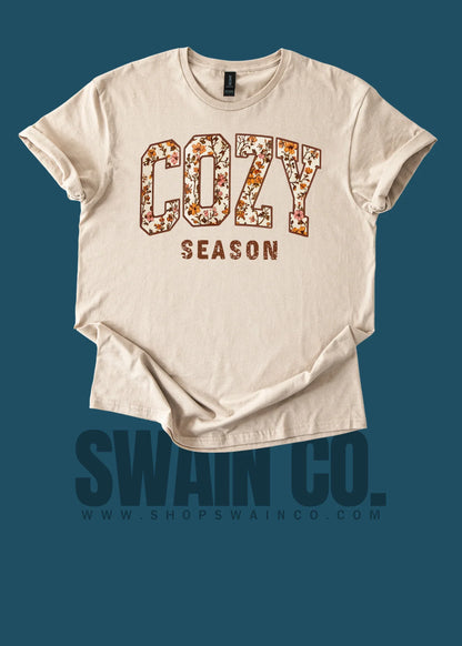 Fall Floral Cozy Season Graphic Tee | Autumn Aesthetic Shirt | Retro Floral Fall T-Shirt | Cozy Season Sweatshirt Option