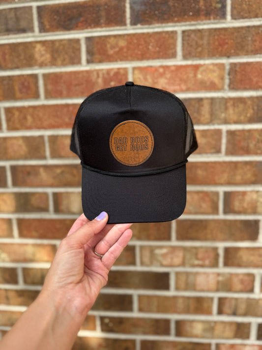 Dad Bods Get Nods Leather Patch Hat – Funny Trucker Hat for Men – Foam Otto or Two-Tone Twill Hat – Grillin’ & Chillin’ Dad Gift