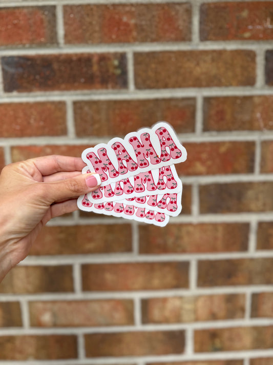 Mama Cherry Print Sticker – 4” x 1.75” | Water-Resistant Vinyl