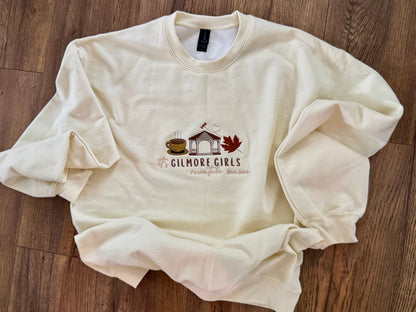 It’s Gilmore Girls Rewatch Season Fall Embroidered Crewneck Sweatshirt – Cozy Autumn Pullover – Rory & Lorelai Inspired – Fall Coffee Crewneck