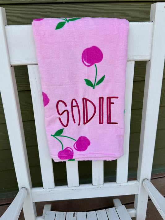 Personalized Cherry Beach Towel – Embroidered Name Towel