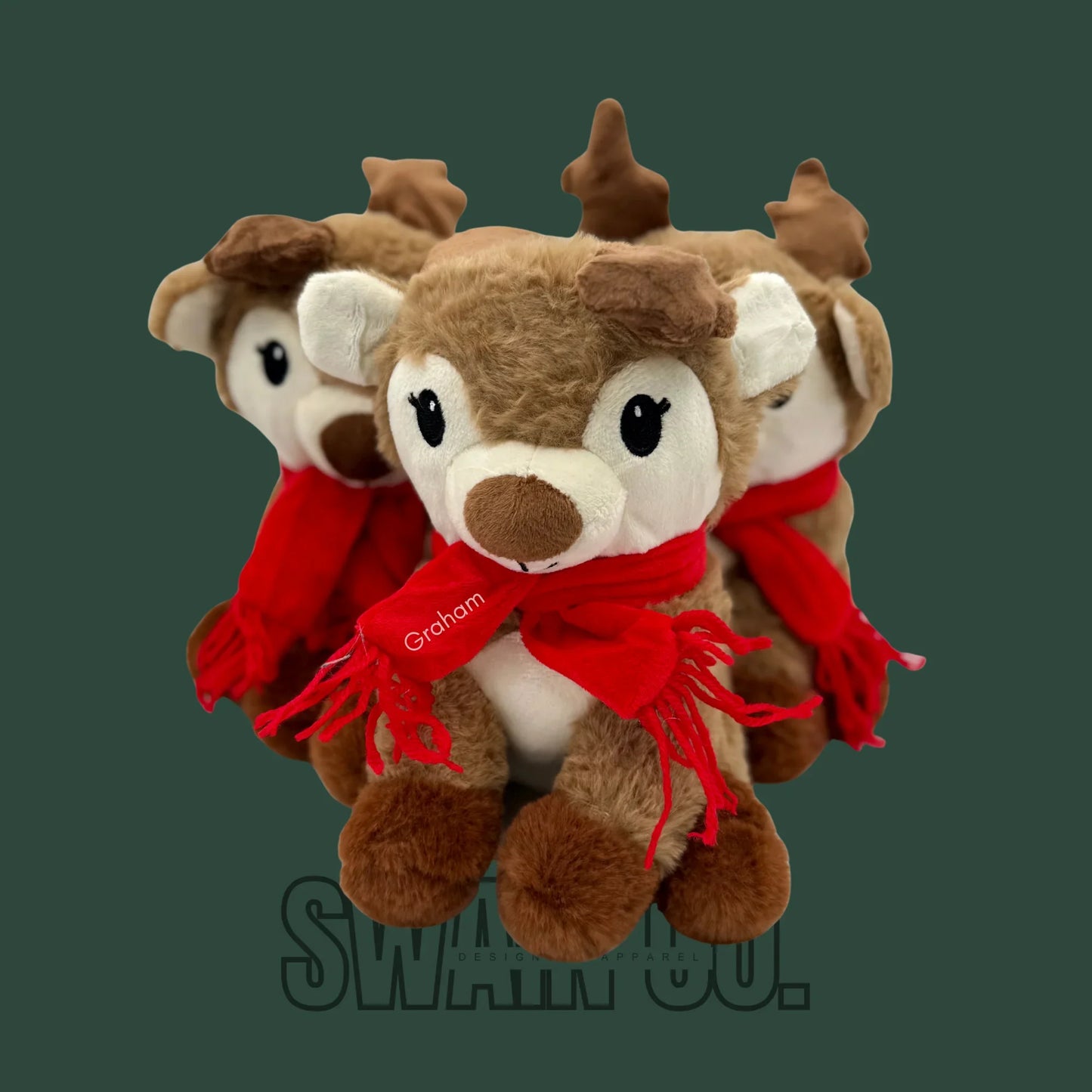 Embroidered Christmas Reindeer Plush – Personalized Reindeer Stuffed Animal, Custom Name Plush, Holiday Gift for Kids, Christmas Eve Box Toy, Personalized Reindeer