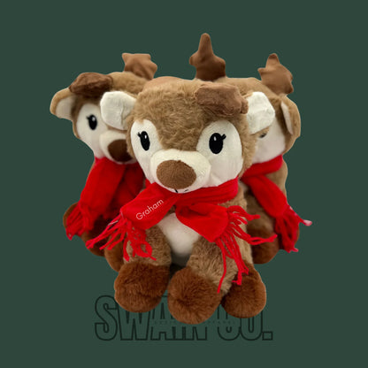 Embroidered Christmas Reindeer Plush – Personalized Reindeer Stuffed Animal, Custom Name Plush, Holiday Gift for Kids, Christmas Eve Box Toy, Personalized Reindeer
